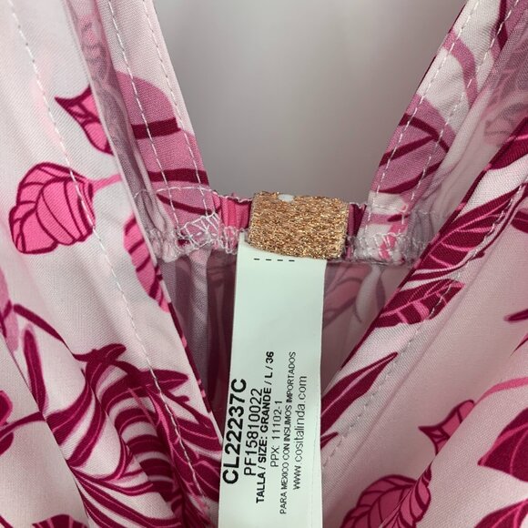 Cosita Linda Dress Pink Maxi Swim Coverup Floral Print VNeck Tassel - Picture 10 of 16